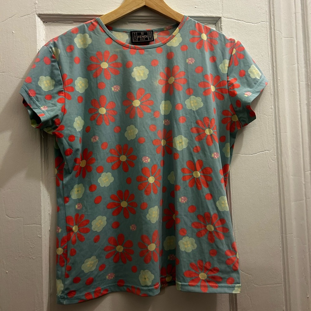 90s vintage Fendi floral ladybug spandex short sleeve T-shirt
